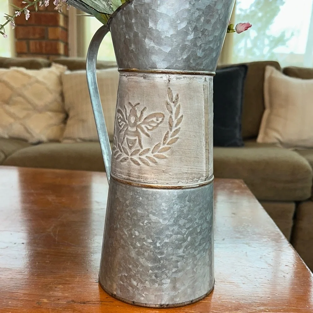 Rustic Metal Vase with beautiful artificial flowers
